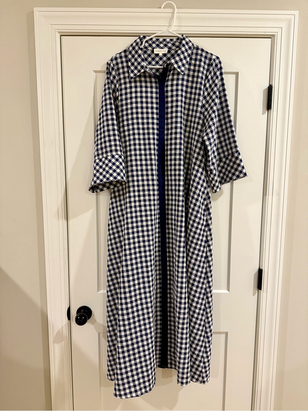 entro Navy and White Gingham Button-Front Top